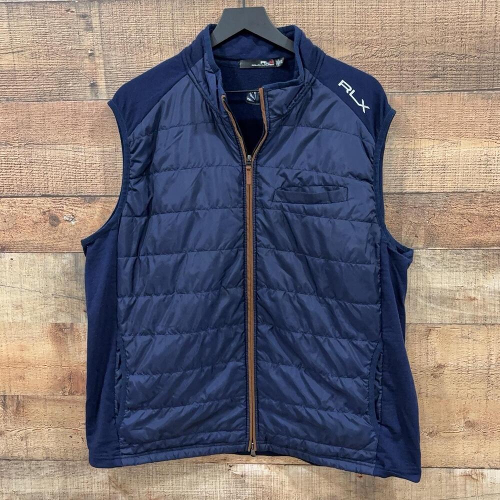 RLX Ralph Lauren Vest Mens Size 2XL Blue Quilted Full Zip Knit Insulated Golf